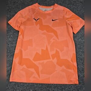 Nike Dri-FIT Rafael Nadal Youth XL Tennis Shirt Orange Camo Rafa Bull Logo #130
